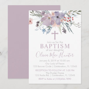 Invitación de Bautizo de Niña con Flores de Lila