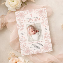 Invitación de Bautizo de Niña con Flores Rosadas