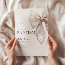 Invitación de Bautizo de Niña con Lazo Blanco