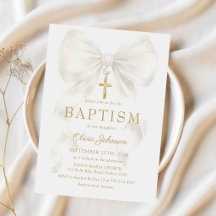 Invitación de Bautizo de Niña con Lazo Blanco Eleg