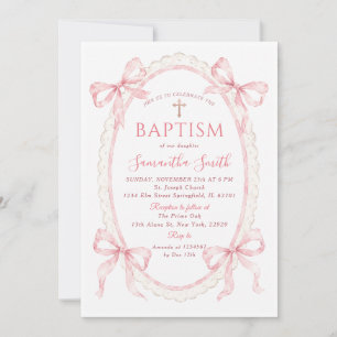 Invitación de Bautizo de Niña con Lazo de Acuarela
