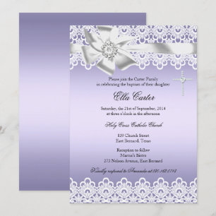 Invitación de Bautizo de Niña con Lazo de Cruz de 