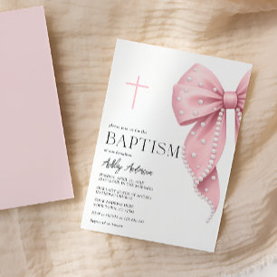 Invitación de Bautizo de Niña con Lazo Rosa