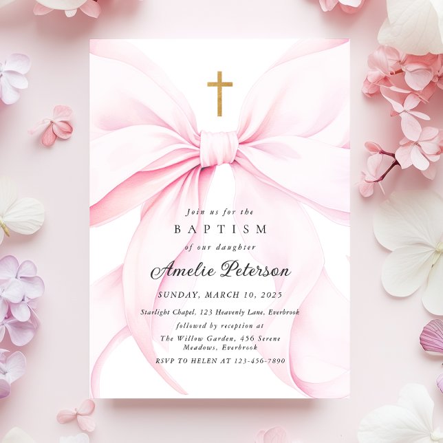 Invitación de Bautizo de Niña con Lazo Rosa de Beb (Subido por el creador)
