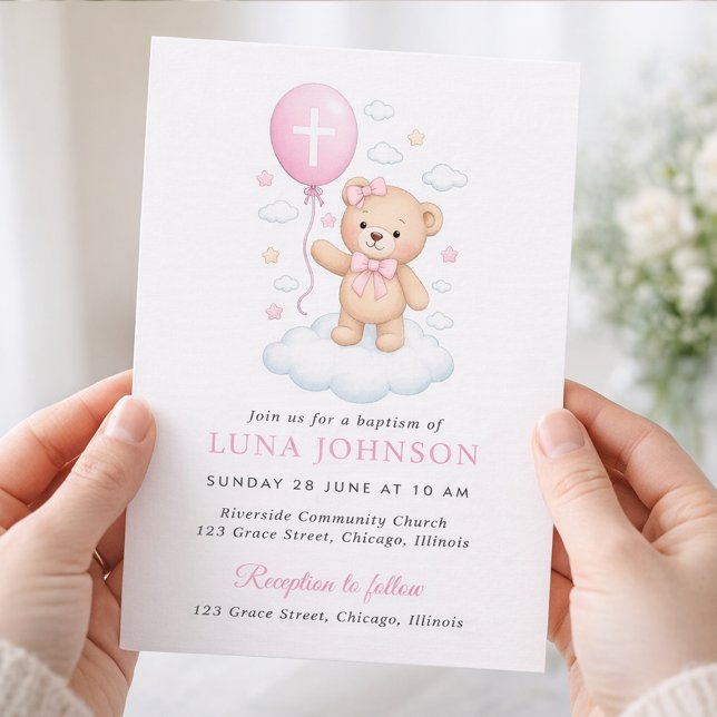 Invitación de Bautizo de Niña con Osito de Peluche (Subido por el creador)