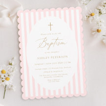 Invitación de Bautizo de Niña con Rayas Rosadas