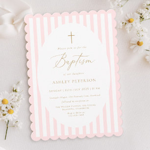 Invitación de Bautizo de Niña con Rayas Rosadas