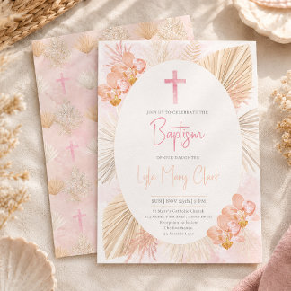 Invitación de Bautizo de Niña | Cruz Floral Boho