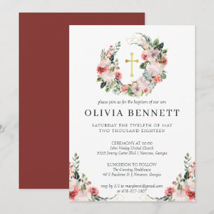 Invitación de Bautizo de Niña Floral Acuarela Eleg