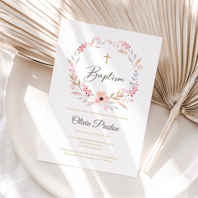 Invitación de Bautizo de Niña Floral Boho Editable (Boho Floral Girl Baptism Invitation)