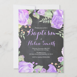 Invitación de Bautizo de Niña Floral Púrpura