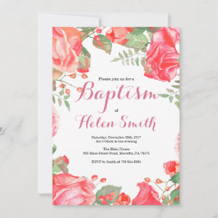 Invitación de Bautizo de Niña Floral Rosa