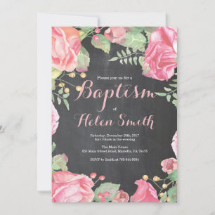 Invitación de Bautizo de Niña Floral Rosa