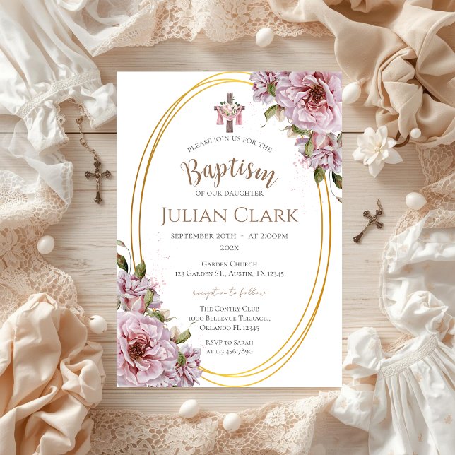 Invitación de Bautizo de Niña Floral Rosa (Subido por el creador)
