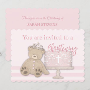 Invitación de Bautizo de Niña Rosa Pastel Oso de P