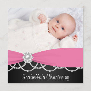 Invitación de bautizo de niñas en rosa y negro Per