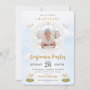 Invitación de Bautizo de Niño con Foto 