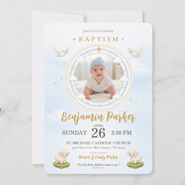 Invitación de Bautizo de Niño con Foto  (Anverso)