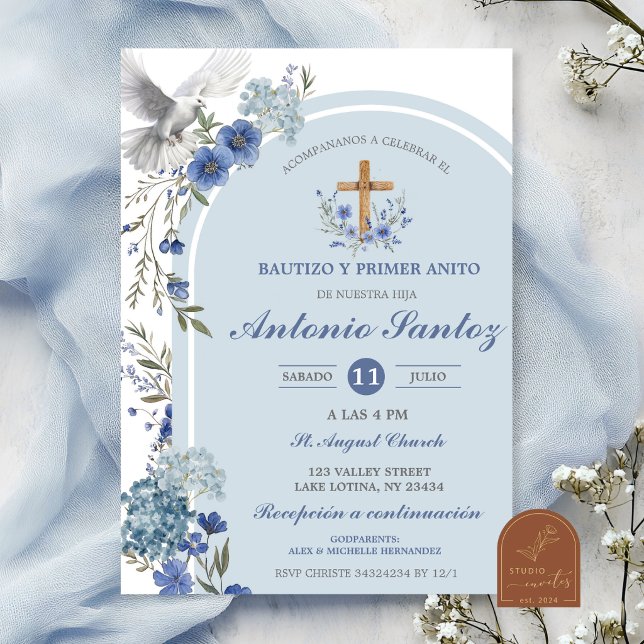 Invitación de Bautizo de Niño con Hortensia de Flo (Subido por el creador)