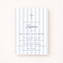Invitación de Bautizo de Niño con Rayas Azules Cla