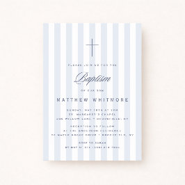 Invitación de Bautizo de Niño con Rayas Azules Cla