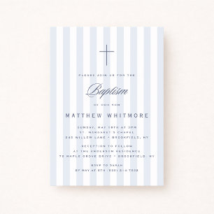 Invitación de Bautizo de Niño con Rayas Azules Cla