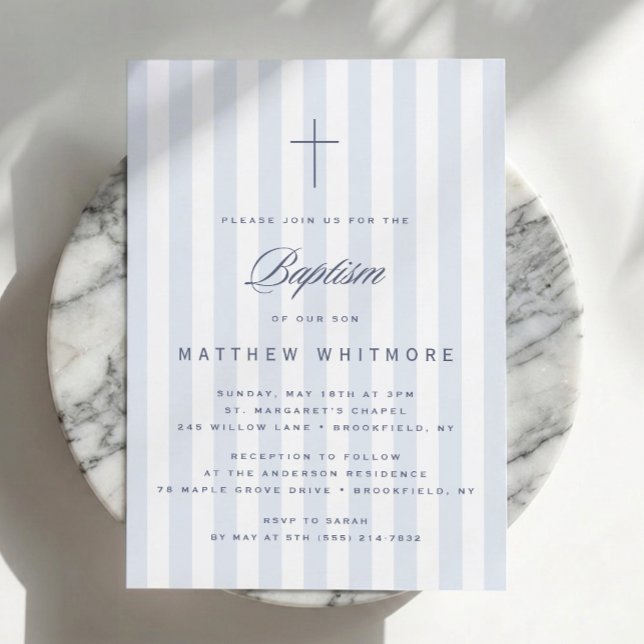 Invitación de Bautizo de Niño con Rayas Azules Cla (Subido por el creador)