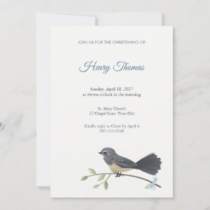 Invitación de Bautizo de Pájaro Cantor de Cola de
