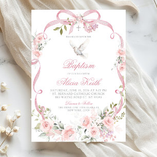 Invitación de Bautizo de Paloma Coquette con Lazo