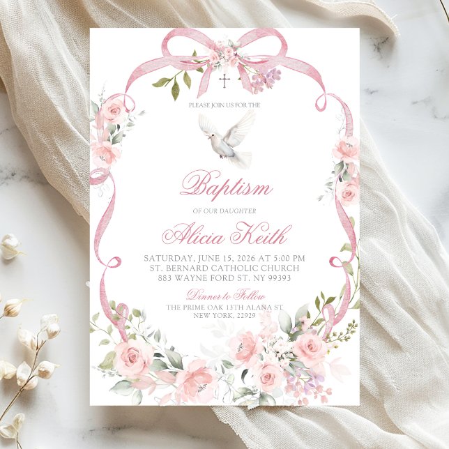 Invitación de Bautizo de Paloma Coquette con Lazo  (Subido por el creador)