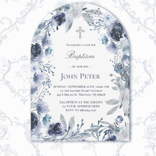 invitación de bautizo de rosas azules acrílico