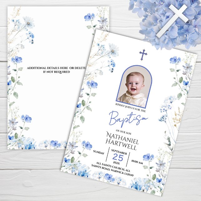 Invitación de Bautizo de Una Foto Flores Silvestre (Subido por el creador)