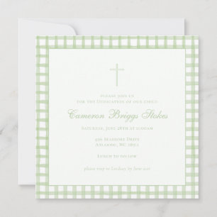 Invitación de Bautizo/Dedicación de Gingham Verde