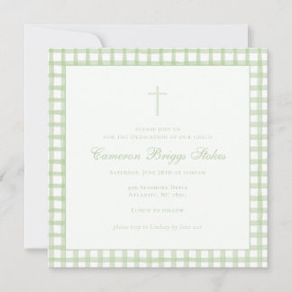 Invitación de Bautizo/Dedicación de Gingham Verde