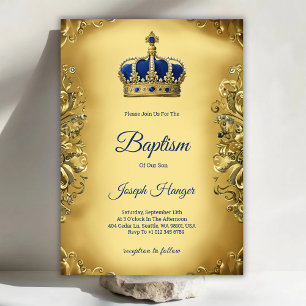 Invitación de bautizo dorada con una invitación or