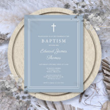 Invitación de bautizo elegante con borde azul polv