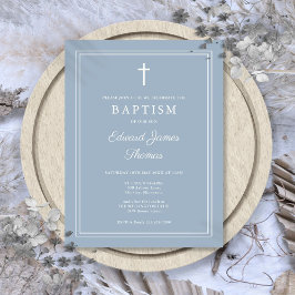 Invitación de bautizo elegante con borde azul polv