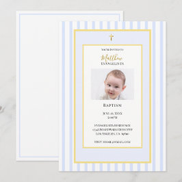 Invitación de Bautizo Elegante con Foto en Azul y