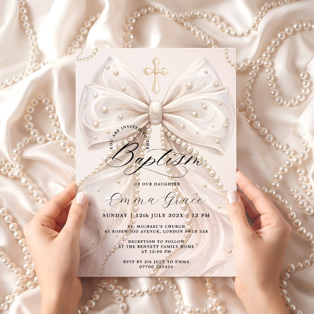 Invitación de Bautizo Elegante Coquette con Lazo d (Subido por el creador)
