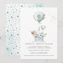 Invitación de Bautizo Elegante Globo Azul