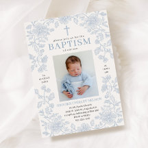 Invitación de Bautizo Elegante Niño Azul Polvorien