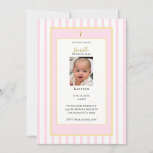Invitación de Bautizo Elegante Rosa y Oro con Foto