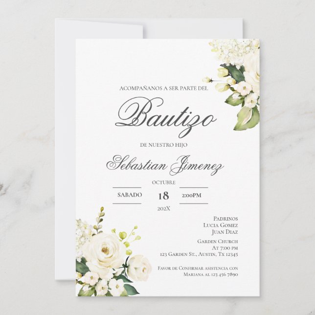 Invitación de bautizo en español (Anverso)