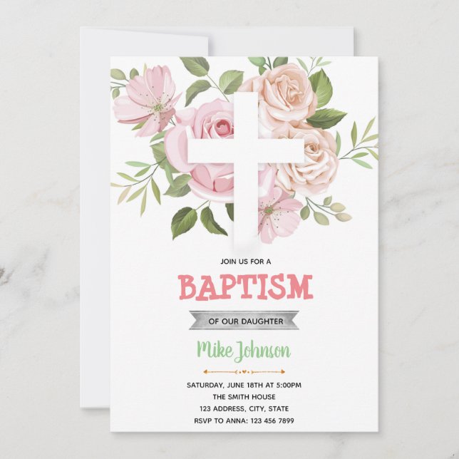 invitación de bautizo floral (Anverso)
