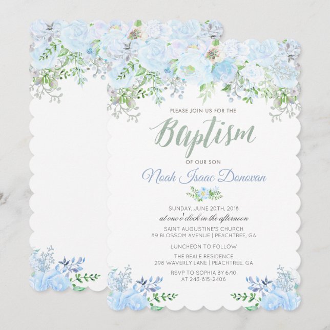 Invitación de Bautizo Floral (Anverso / Reverso)