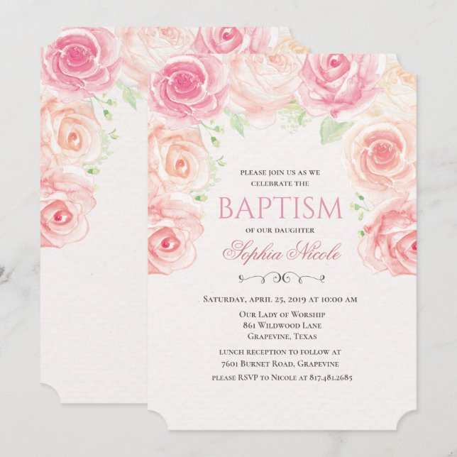 Invitación de Bautizo Floral (Anverso / Reverso)