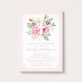 Invitación de Bautizo Floral Acuarela Rosa para Ni