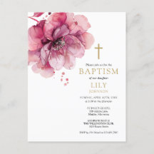 Invitación de Bautizo Floral Acuarela Rosa Polvo
