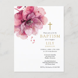 Invitación de Bautizo Floral Acuarela Rosa Polvo