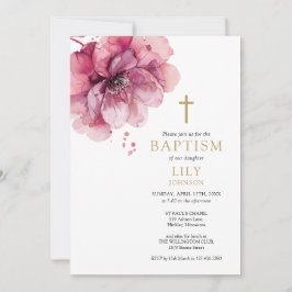 Invitación de Bautizo Floral Acuarela Rosa Polvori